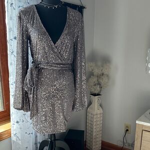Bebe Shimmering Silver Sequin Dress